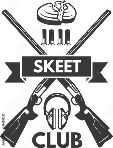 Skeet club black logo. Retro sport emblem