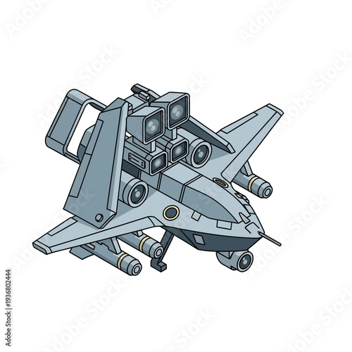 Futuristic Military Aircraft with Multiple Engines.