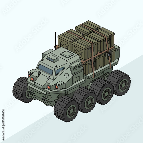 Military Vehicle with Cargo Containers.