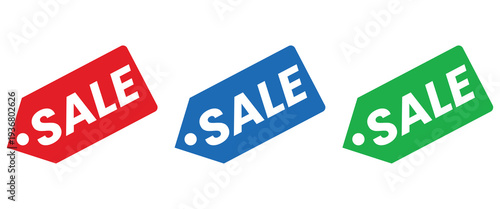 sale tag icons with slanted text, promotion and discount sticker elements for ecommerce