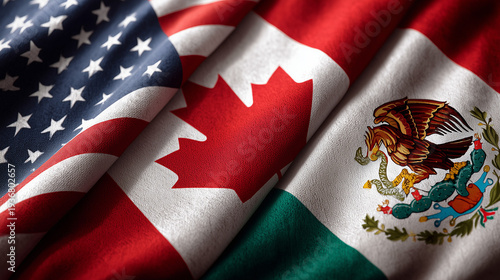 flags of usa canada and mexico waving together