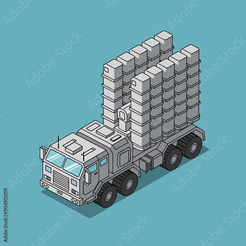Cartoon Truck Carrying Large Stacks Boxes.