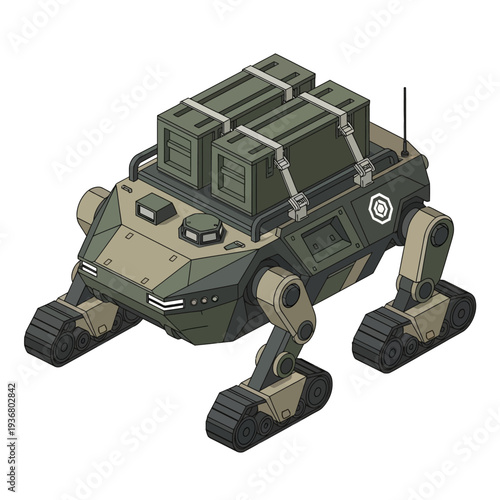 Military Robot with Mechanical Legs and Cargo.