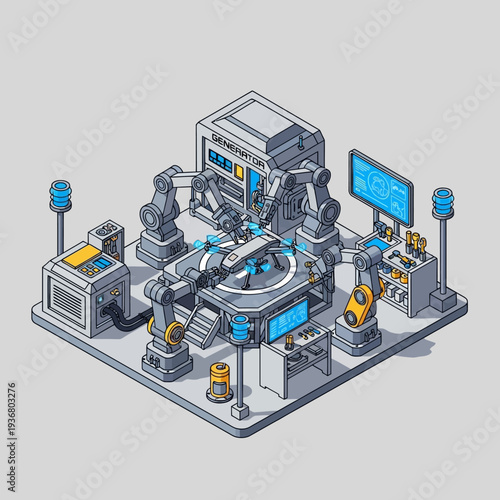 Isometric Factory Machine Assembly Line Production.