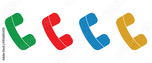 Classic telephone handset icons in multiple colors, contact us and customer support communication symbols