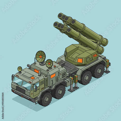 Military Truck with Missile Launcher System.