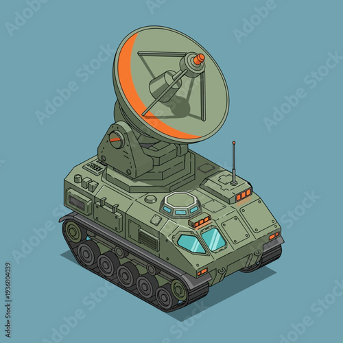 Military Tank Vehicle with Satellite Dish.
