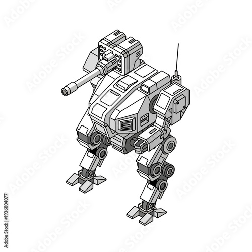 Detailed Mechanical Robot Illustration with Gun.