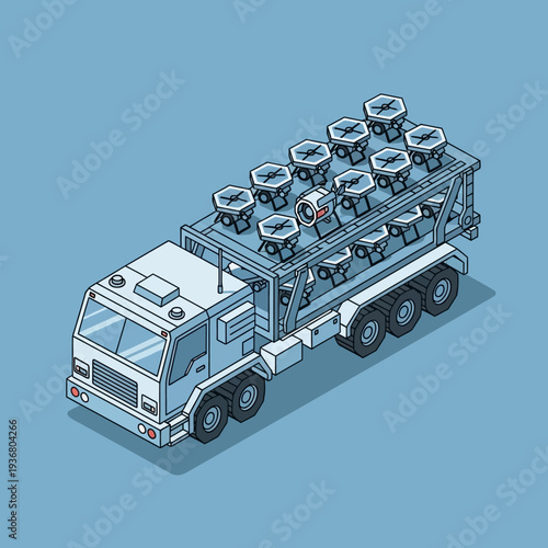 Isometric Truck Carrying Large Cylindrical Containers.