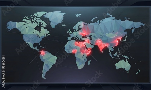 World map with glowing red hotspots