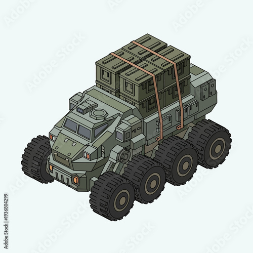 Military Truck with Cargo and Straps.