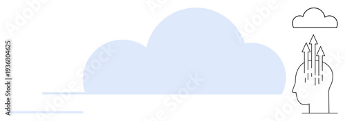 Cloud computing concept. Cloud computing with arrows data flow and human head development. Cloud computing for innovation, data storage, technology, AI, and networks