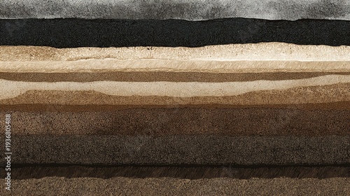 Soil horizons breakdown diagram with layered dark and light brown soil structure