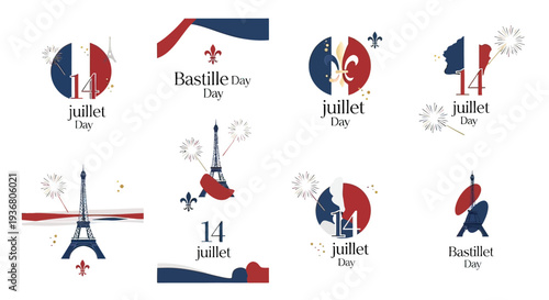 Bastille Day France Flag Logos Collection.