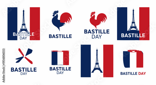 Bastille Day Symbols and Logos Collection.