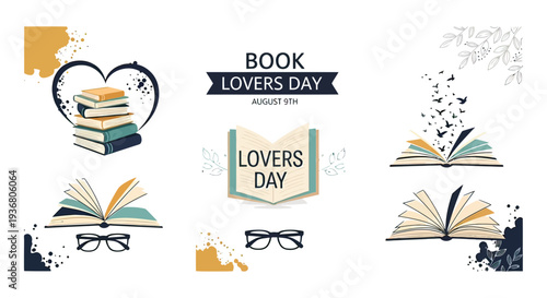 Book Lovers Day Illustrations with Open Books.