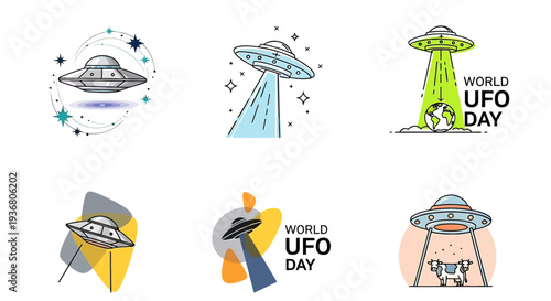 Collection of UFO Illustrations for World UFO Day.