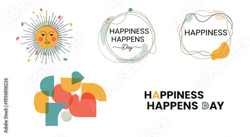 Colorful Happiness Happen Day Text Logos.