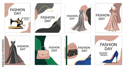 Fashion Day Illustrations Featuring Clothing and Accessories.