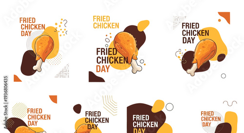 Fried Chicken Day Illustrations with Chicken Pieces.