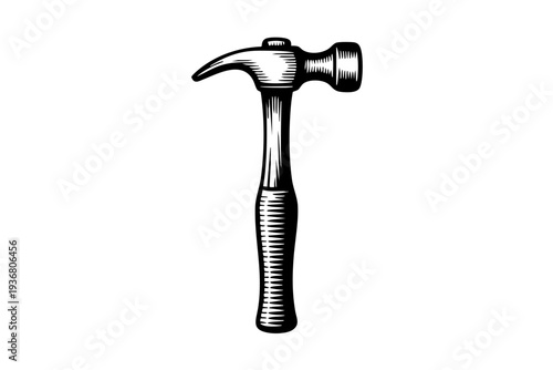 Claw hammer illustration in vintage engraving black and white line art