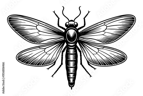 Firefly illustration in vintage engraving black and white drawing
