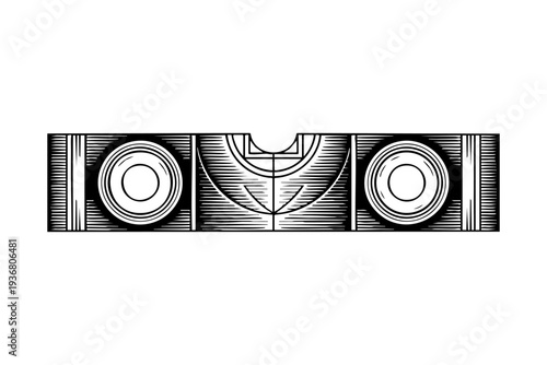 Spirit level illustration in vintage engraving black and white line art