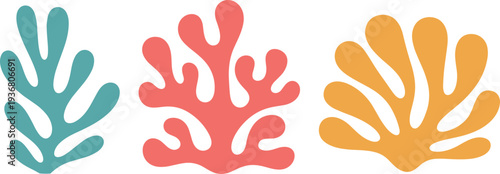 Colorful coral reef vector collection marine sea coral silhouettes underwater ocean plants tropical reef elements flat illustration isolated on light background