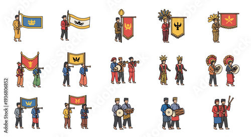 Medieval Knights and Shields Illustration Set.