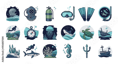 Ocean Icons in Blue and Green.