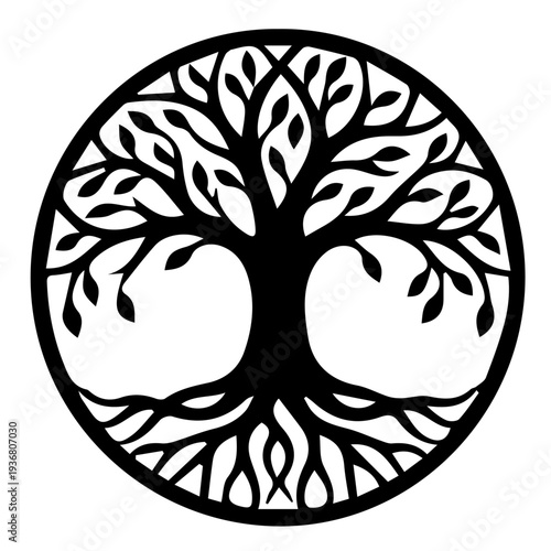 Stylized tree of life silhouette within an oval frame