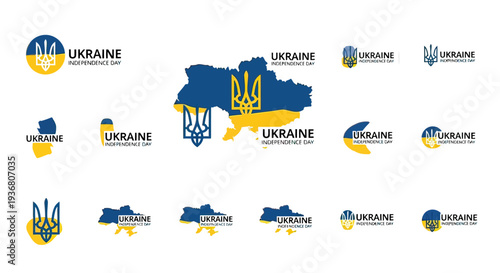 Ukraine Logos with Coat of Arms Emblem.