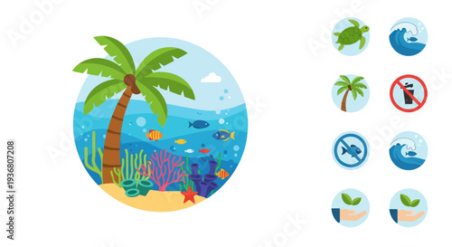 Palm Tree Beach Ball Illustration.