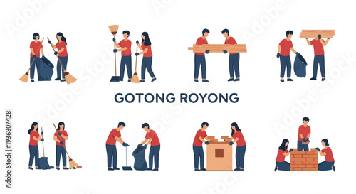 People Working Together in Red Shirts.