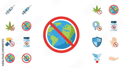 Prohibited Earth Icons Set.