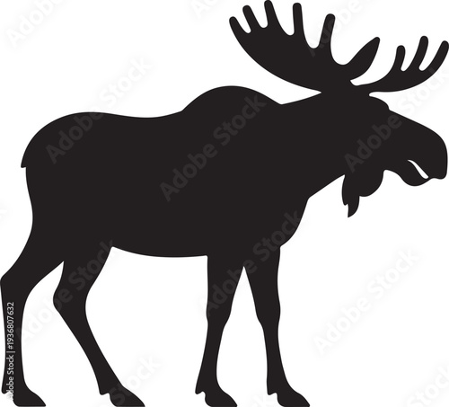 Strong Moose Silhouette with Large Flat Antlers Side Profile