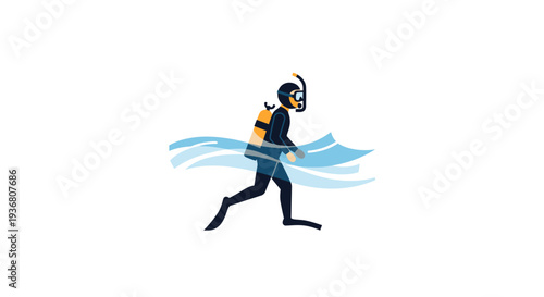 Scuba Diver Swimming Underwater Silhouette.