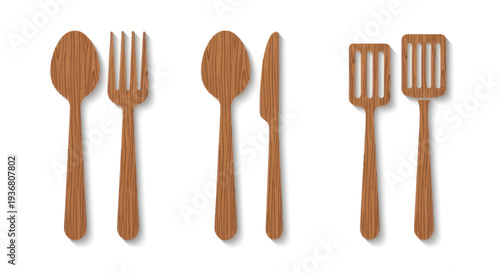 Set of Wooden Kitchen Utensils.
