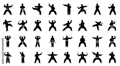 Silhouettes of People Practicing Martial Arts.