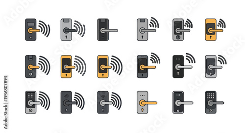Smart Lock Icons Set on White.