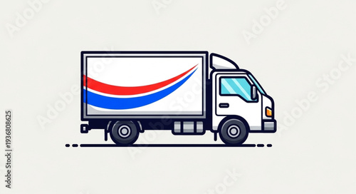 Delivery Truck with Colorful Curved Design on Side.