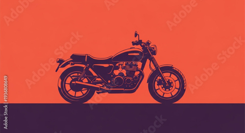Silhouette of Classic Motorcycle on Colorful Background.
