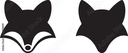   Fox Face Silhouette Set with Minimalist and Detailed Icon Versions