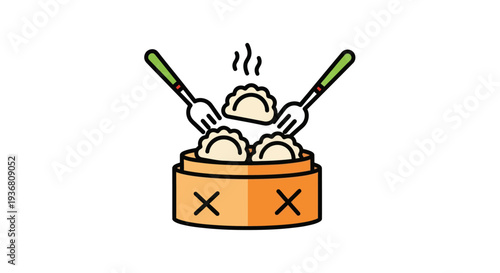 Steaming dumplings icon on white