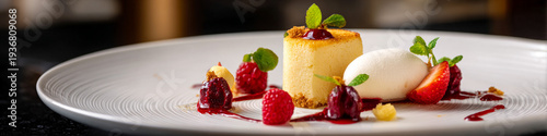 Elegant dessert plate fine dining style food photography