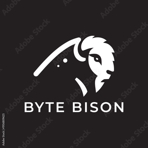 Byte Bison Technology Logo Modern Minimal Bison Head Emblem for Tech Startup Software Company Digital Brand Identity Design