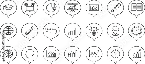 Collection of financial line icons including money growth, rocket launch, piggy bank, wallet, coin magnet, investment hand, and dollar currency symbols.