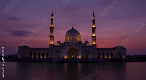 Seri Gemilang Bridge and Mosque Putrajaya Malaysia at Twilight