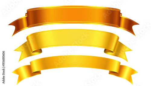 Golden ornate round frame with ribbon isolated PNG, decorative 
