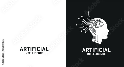 Artificial Intelligence Human Head with Digital Circuit Brain Technology Concept Futuristic AI Vector Illustration